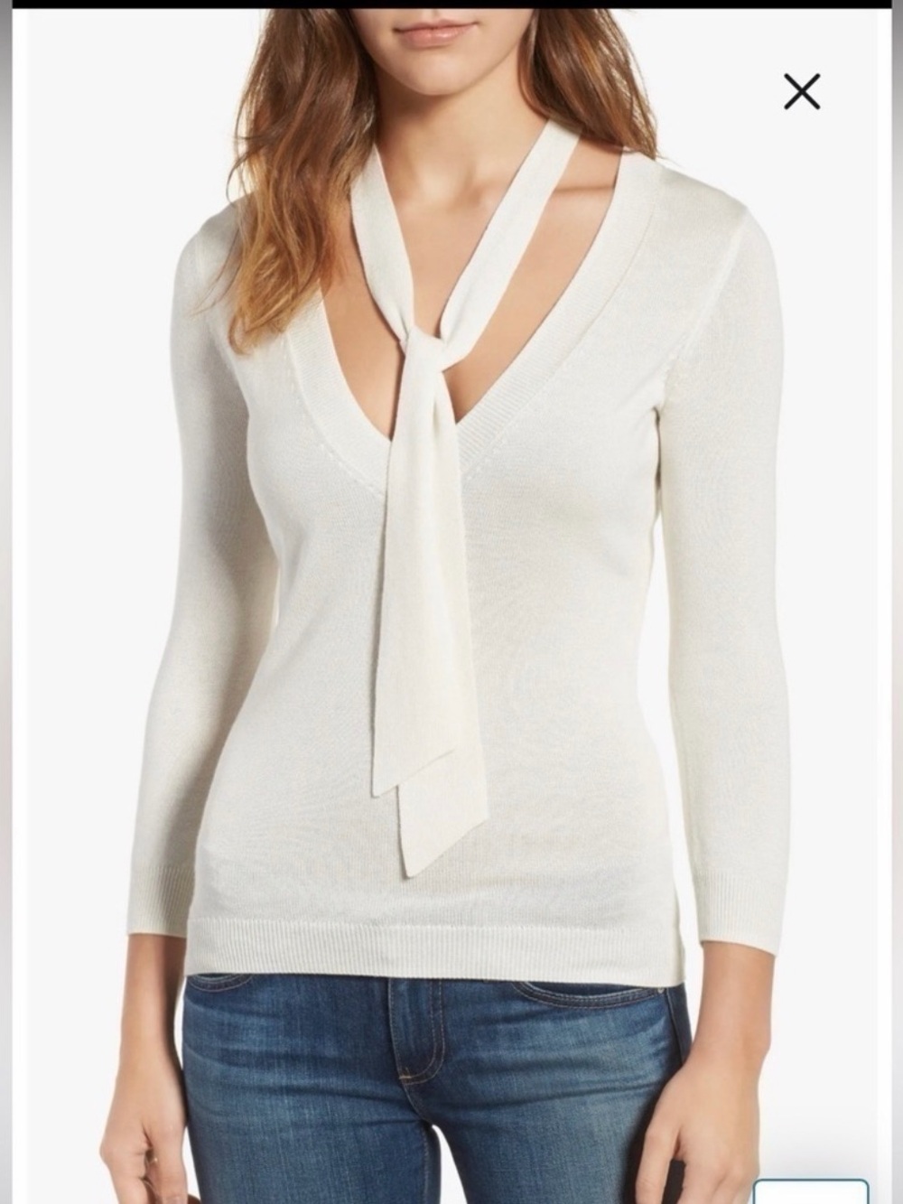 Ag Adriano Goldschmied Cream Tie-Neck V-Neck Sweater